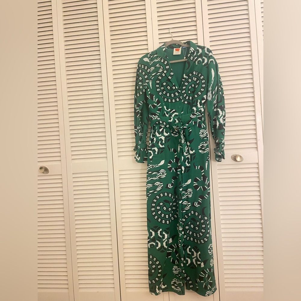 FARM Rio Green and Black Geometric Dress